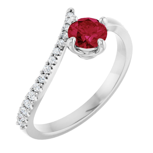 Sterling Silver Lab-Grown Ruby & 1/10 CTW Natural Diamond Bypass Ring