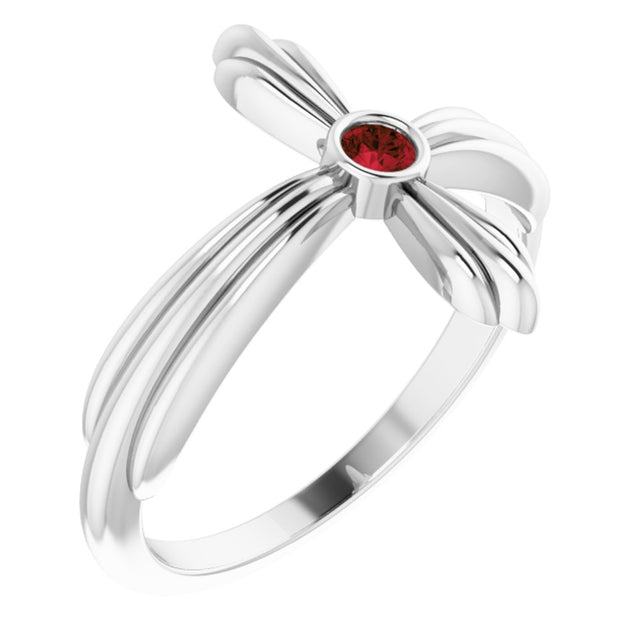 Sterling Silver Natural Mozambique Garnet Sideways Cross Ring