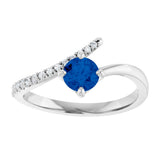 14K White Natural Blue Sapphire & 1/10 CTW Natural Diamond Bypass Ring