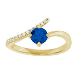 14K Yellow Natural Blue Sapphire & 1/10 CTW Natural Diamond Bypass Ring