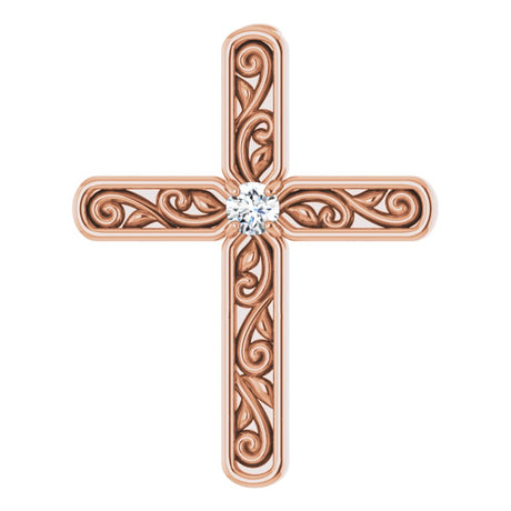 14K Rose .03 CT Natural Diamond Cross Pendant 