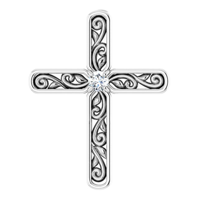 14K White Gold .03 CT Natural Diamond Cross Pendant 