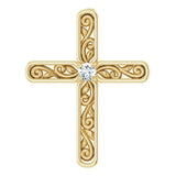 14K Yellow .03 CT Natural Diamond Cross Pendant 