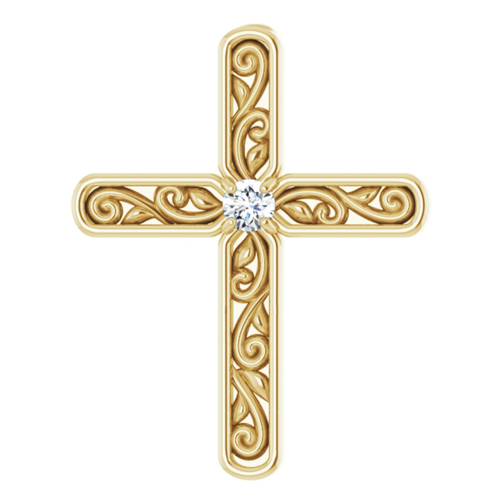 14K Yellow .03 CT Natural Diamond Cross Pendant 