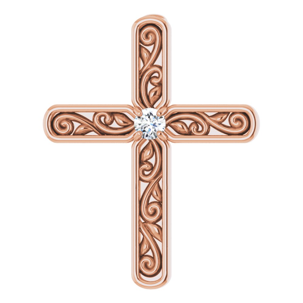 14K Rose .03 CT Natural Diamond Cross Pendant 