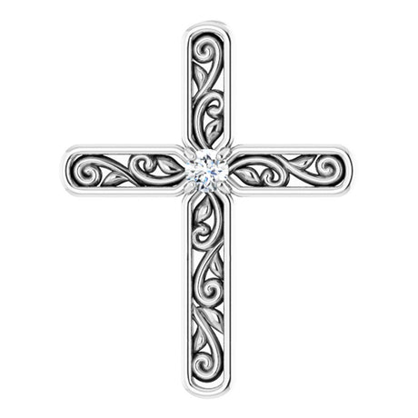 14K White .03 CT Natural Diamond Cross Pendant 