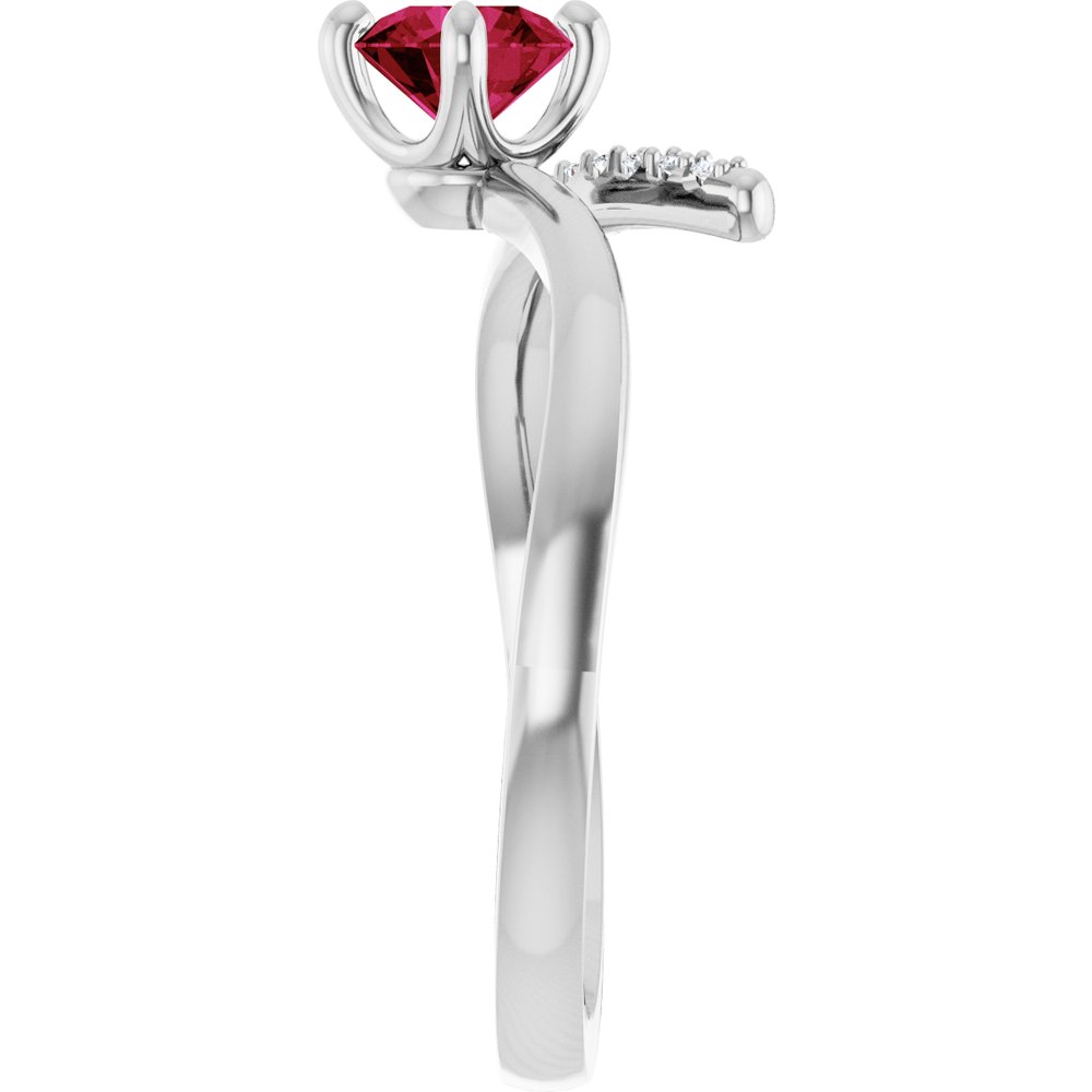 Sterling Silver Lab-Grown Ruby & 1/10 CTW Natural Diamond Bypass Ring