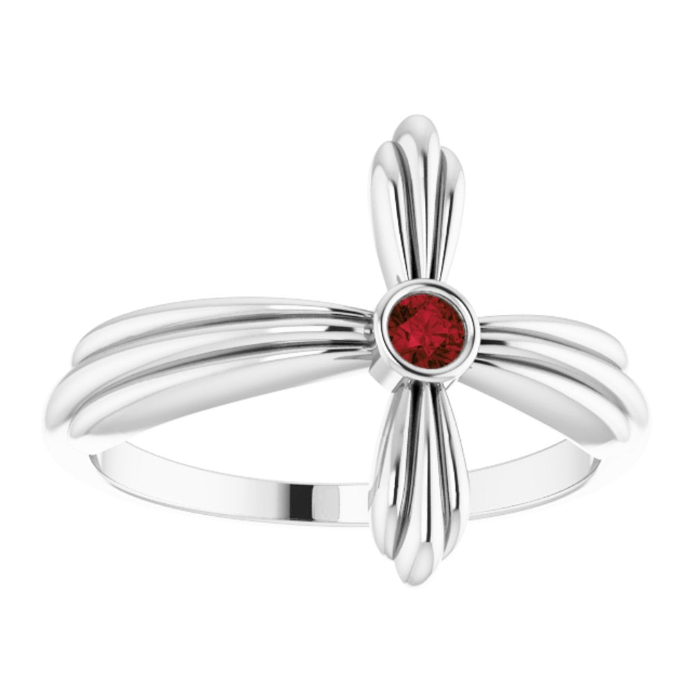 Sterling Silver Natural Mozambique Garnet Sideways Cross Ring