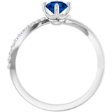 14K White Natural Blue Sapphire & 1/10 CTW Natural Diamond Bypass Ring