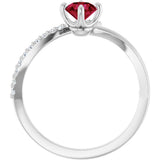 Sterling Silver Lab-Grown Ruby & 1/10 CTW Natural Diamond Bypass Ring