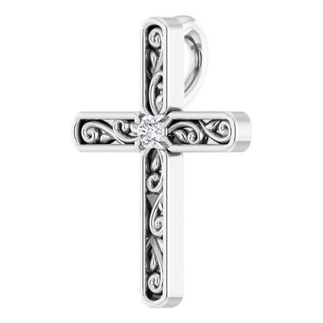14K White Gold .03 CT Natural Diamond Cross Pendant 