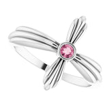 Sterling Silver Natural Pink Tourmaline Sideways Cross Ring