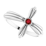 Sterling Silver Natural Mozambique Garnet Sideways Cross Ring