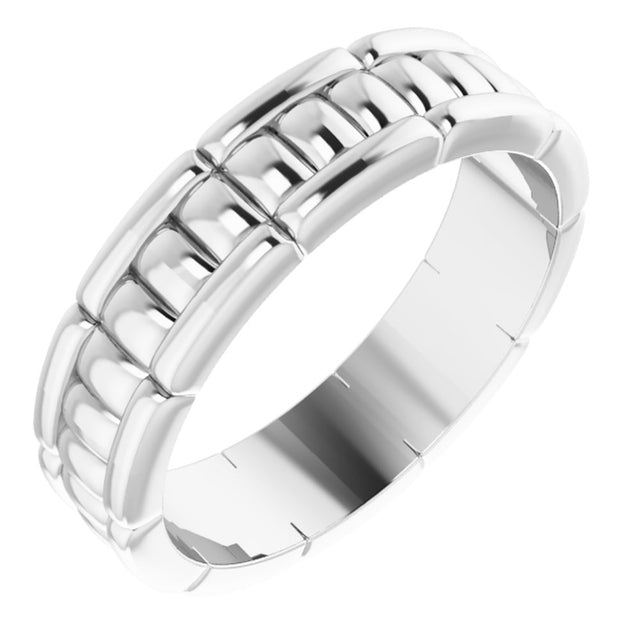 14K White 6 mm Pattern Band Size 11