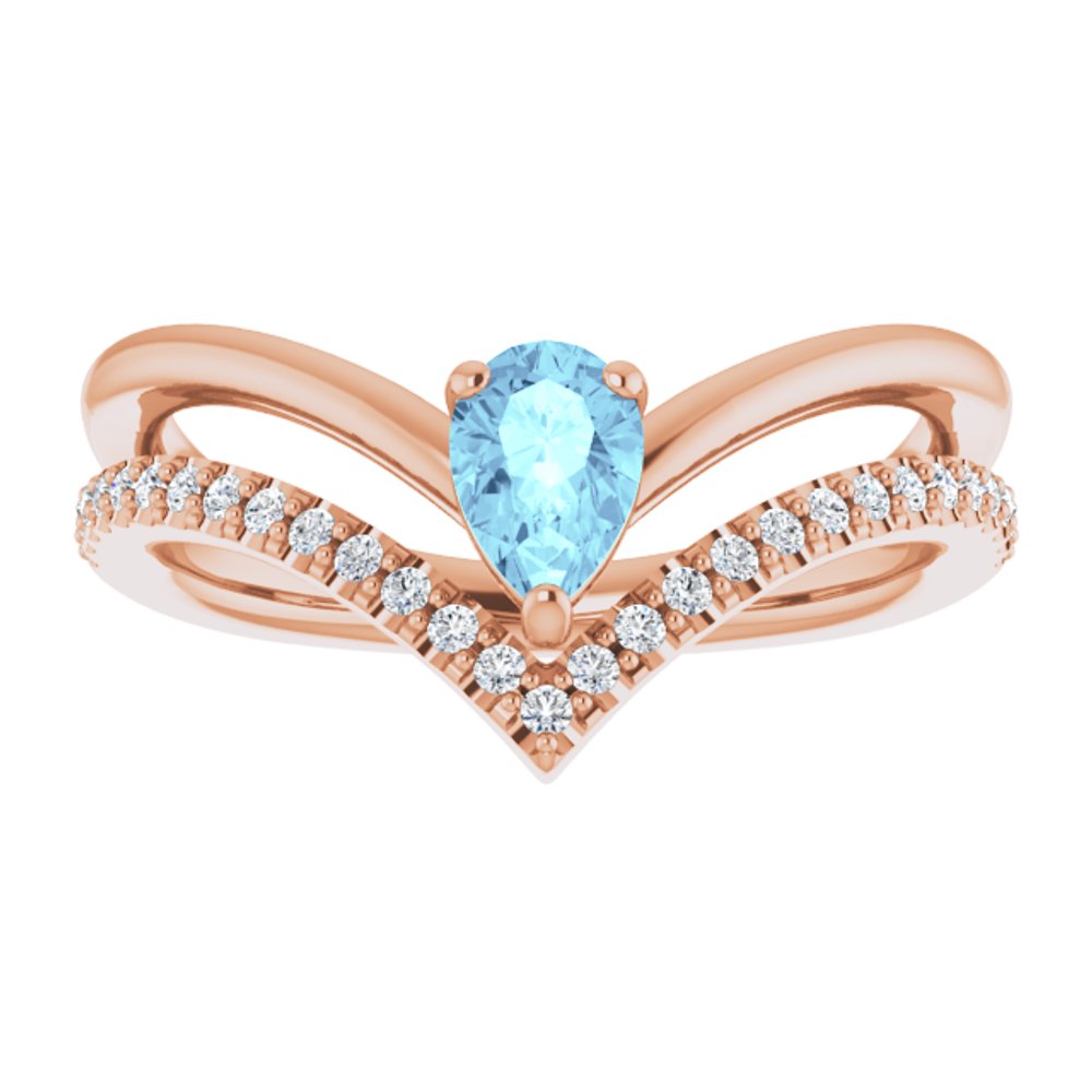 14K Rose Natural Aquamarine & 1/6 CTW Natural Diamond Ring