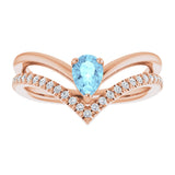 14K Rose Natural Aquamarine & 1/6 CTW Natural Diamond Ring