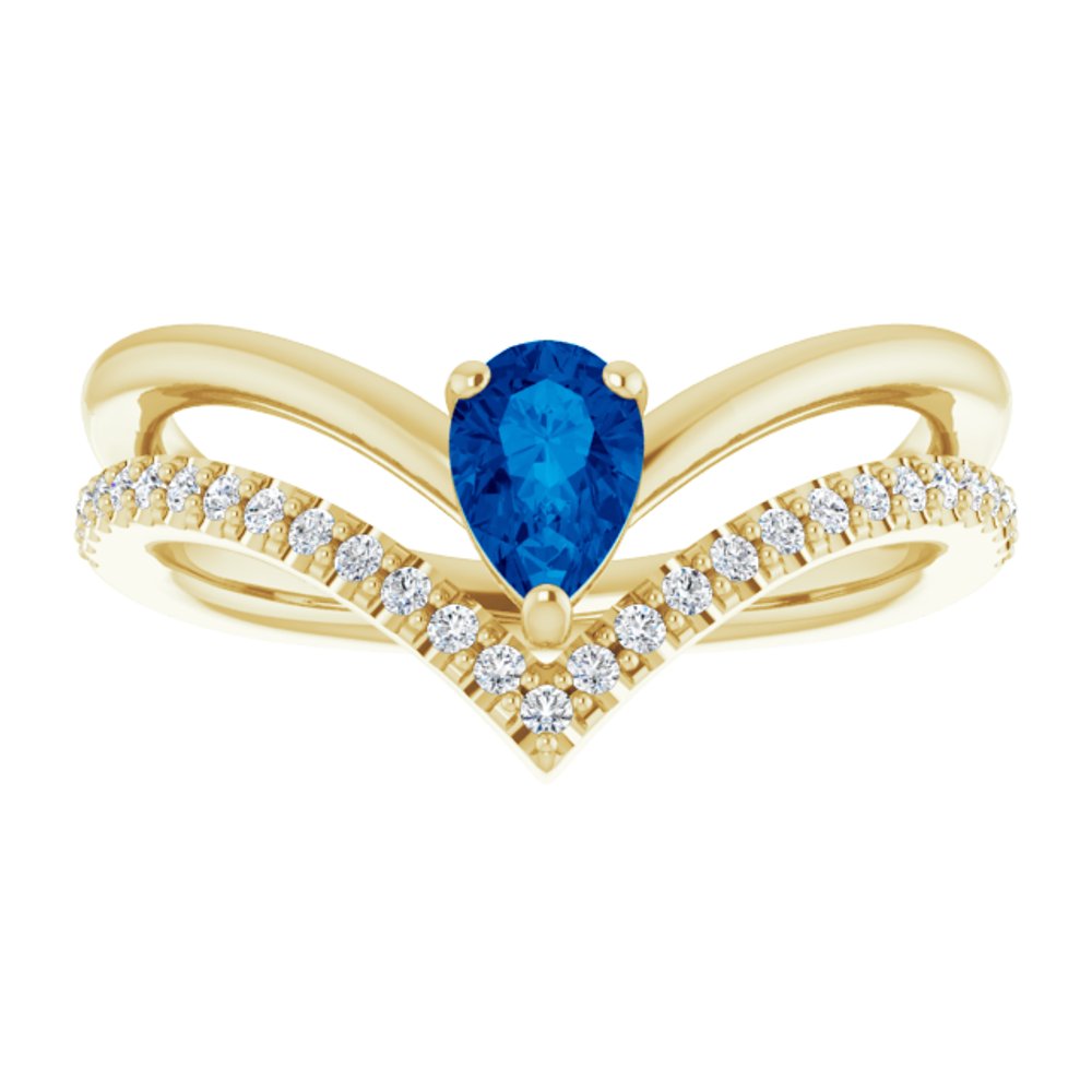 14K Yellow Lab-Grown Blue Sapphire & 1/6 CTW Natural Diamond Ring