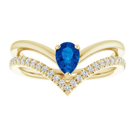 14K Yellow Gold Natural Blue Sapphire & 1/6 CTW Natural Diamond Ring