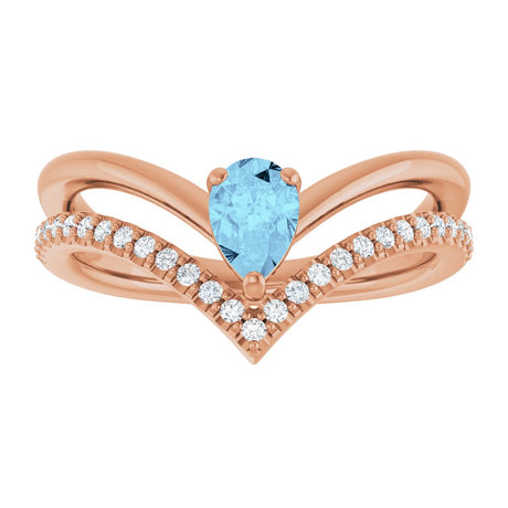 14K Rose Gold Natural Aquamarine & 1/6 CTW Natural Diamond Ring