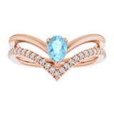 14K Rose Gold Natural Aquamarine & 1/6 CTW Natural Diamond Ring