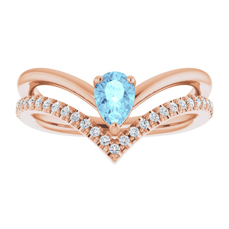 14K Rose Natural Aquamarine & 1/6 CTW Natural Diamond Ring