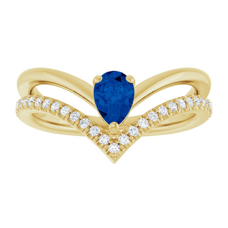 14K Yellow Gold Natural Blue Sapphire & 1/6 CTW Natural Diamond Ring