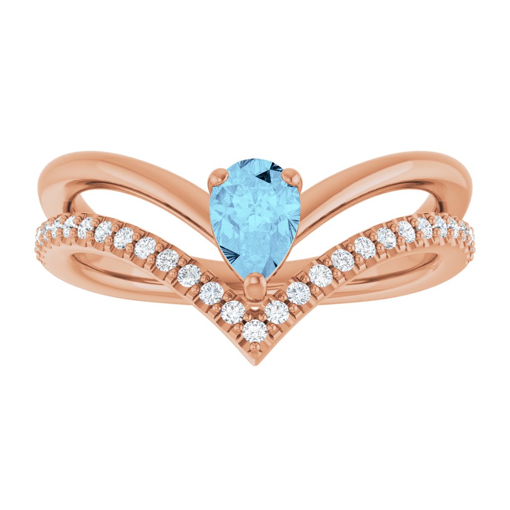 14K Rose Gold Natural Aquamarine & 1/6 CTW Natural Diamond Ring