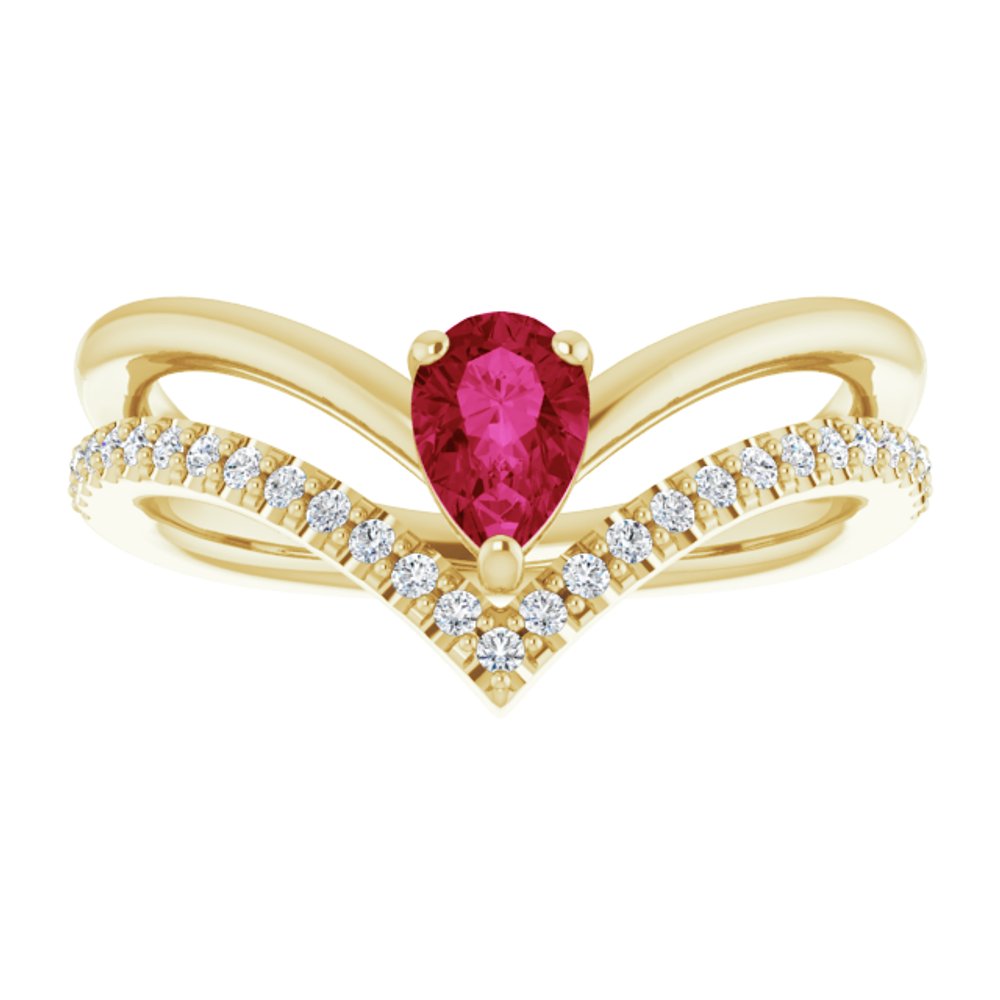 14K Yellow Gold Natural Ruby & 1/6 CTW Natural Diamond Ring
