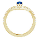 14K Yellow Gold Lab-Grown Blue Sapphire & 1/6 CTW Natural Diamond Ring