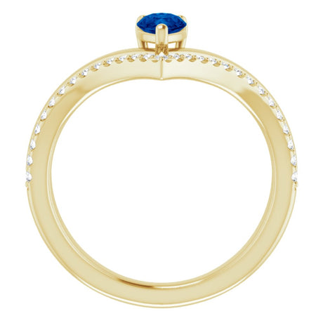 14K Yellow Gold Lab-Grown Blue Sapphire & 1/6 CTW Natural Diamond Ring