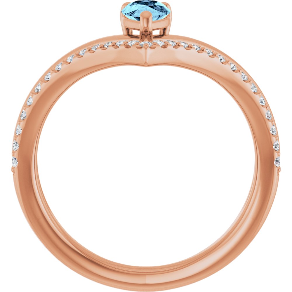 14K Rose Gold Natural Aquamarine & 1/6 CTW Natural Diamond Ring