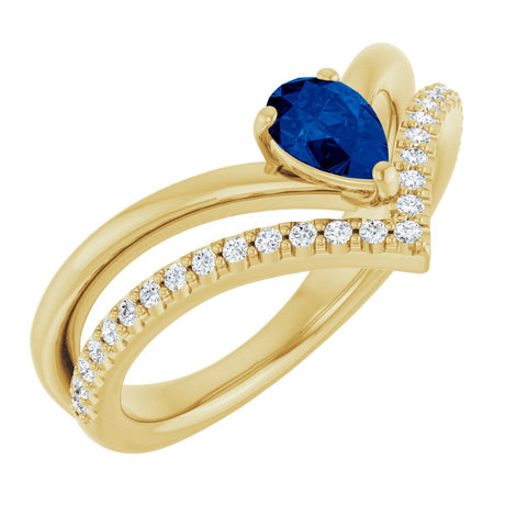14K Yellow Gold Natural Blue Sapphire & 1/6 CTW Natural Diamond Ring