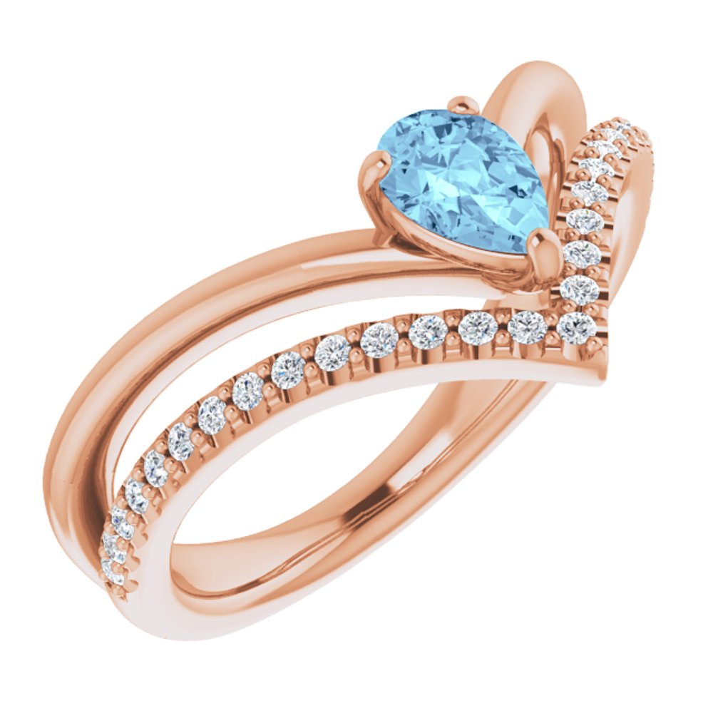 14K Rose Natural Aquamarine & 1/6 CTW Natural Diamond Ring