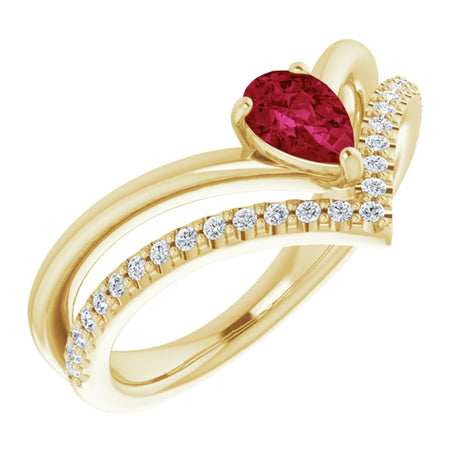 14K Yellow Gold Natural Ruby & 1/6 CTW Natural Diamond Ring