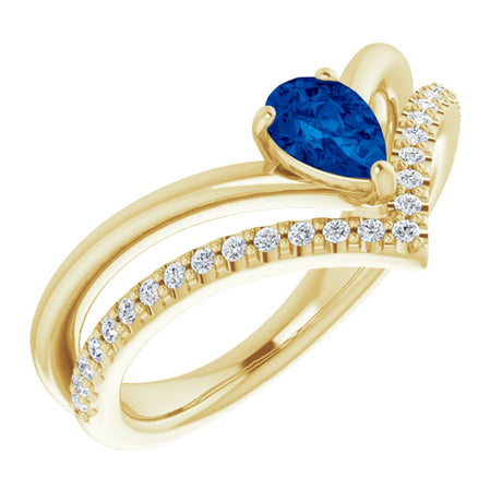 14K Yellow Gold Lab-Grown Blue Sapphire & 1/6 CTW Natural Diamond Ring