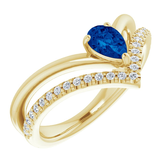 14K Yellow Gold Lab-Grown Blue Sapphire & 1/6 CTW Natural Diamond Ring
