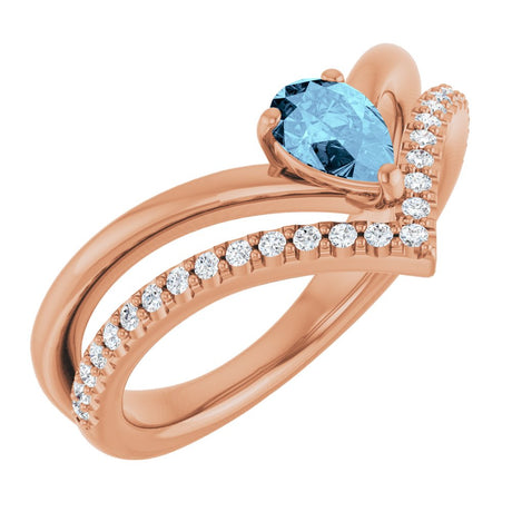 14K Rose Gold Natural Aquamarine & 1/6 CTW Natural Diamond Ring