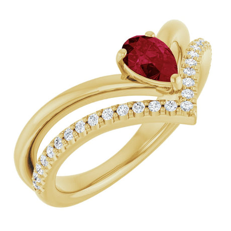 14K Yellow Gold Natural Ruby & 1/6 CTW Natural Diamond Ring