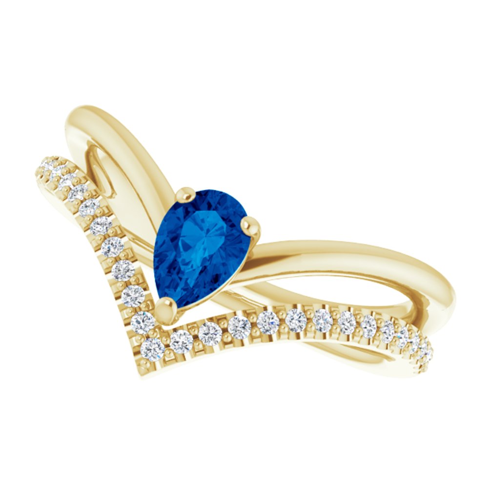 14K Yellow Gold Natural Blue Sapphire & 1/6 CTW Natural Diamond Ring