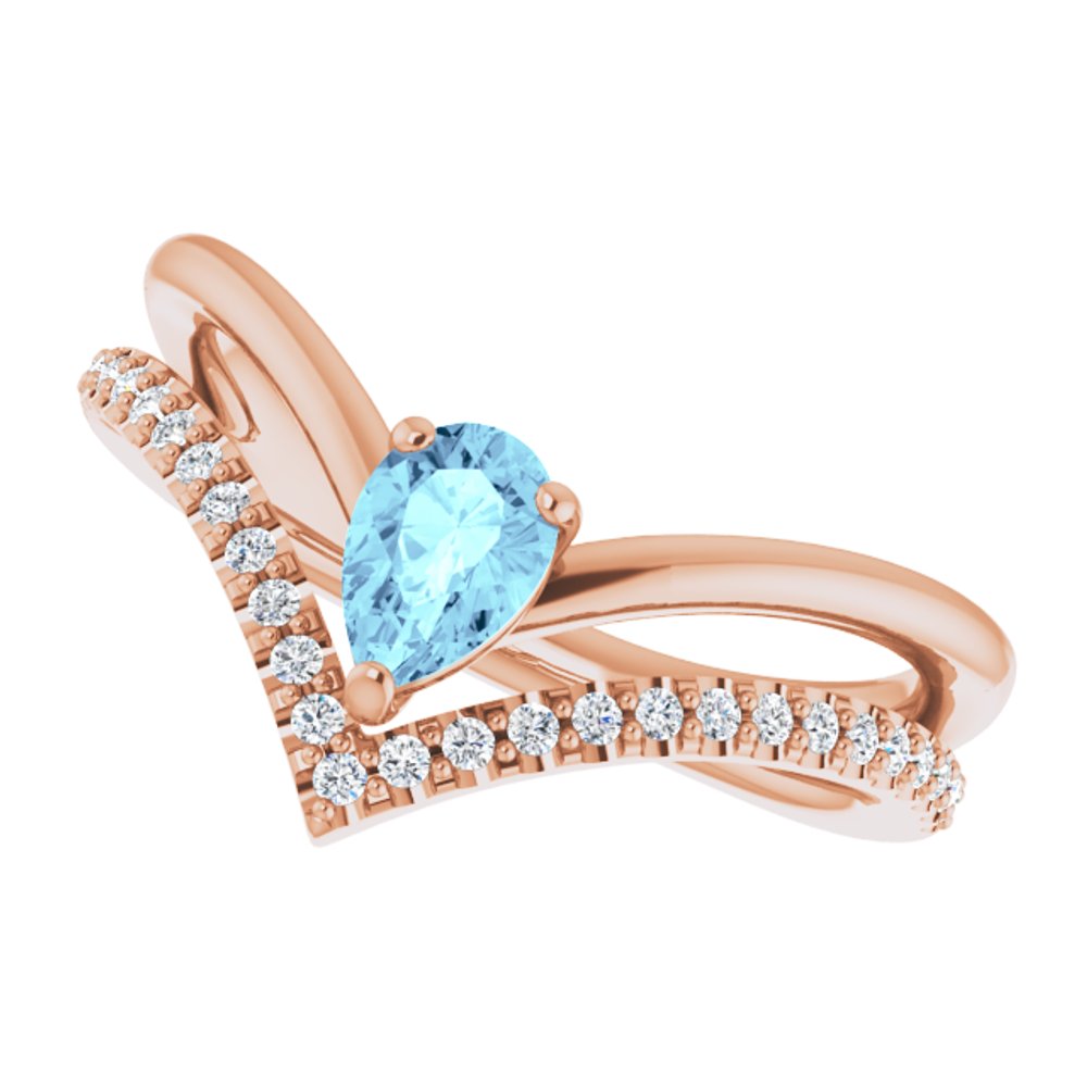 14K Rose Gold Natural Aquamarine & 1/6 CTW Natural Diamond Ring