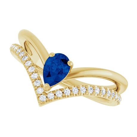 14K Yellow Gold Natural Blue Sapphire & 1/6 CTW Natural Diamond Ring
