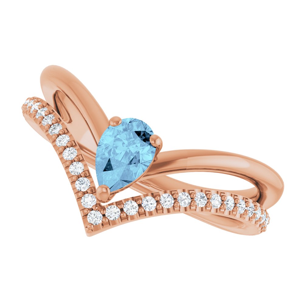 14K Rose Gold Natural Aquamarine & 1/6 CTW Natural Diamond Ring