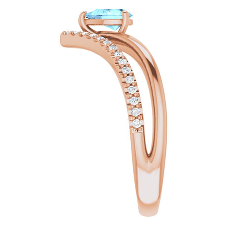 14K Rose Gold Natural Aquamarine & 1/6 CTW Natural Diamond Ring