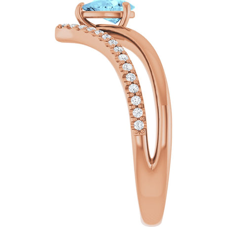 14K Rose Gold Natural Aquamarine & 1/6 CTW Natural Diamond Ring