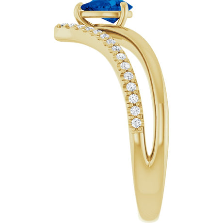 14K Yellow Gold Natural Blue Sapphire & 1/6 CTW Natural Diamond Ring