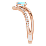 14K Rose Gold Natural Aquamarine & 1/6 CTW Natural Diamond Ring