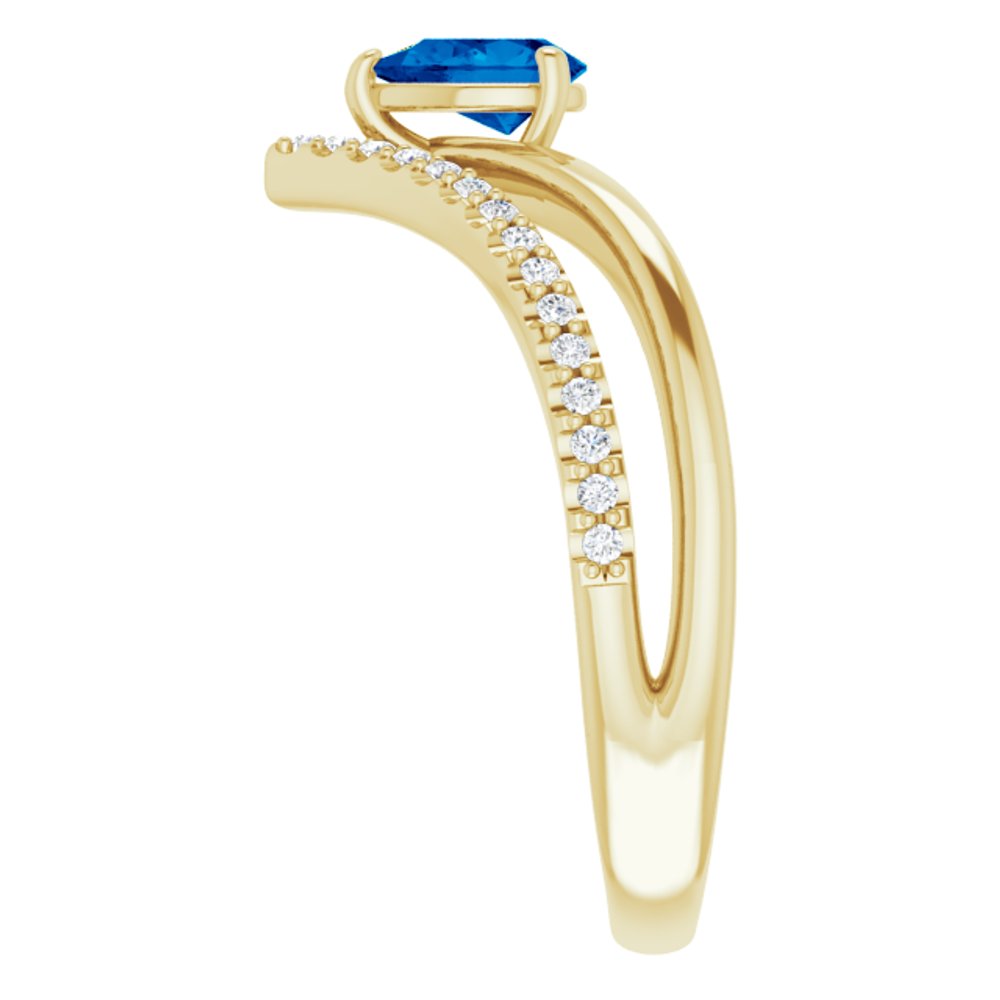 14K Yellow Gold Natural Blue Sapphire & 1/6 CTW Natural Diamond Ring