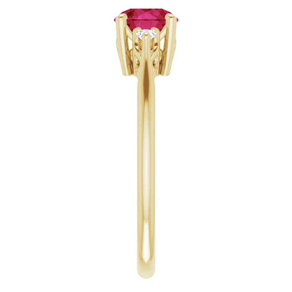 14K Yellow Lab-Grown Ruby & .06 CTW Natural Diamond Ring