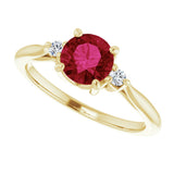 14K Yellow Lab-Grown Ruby & .06 CTW Natural Diamond Ring