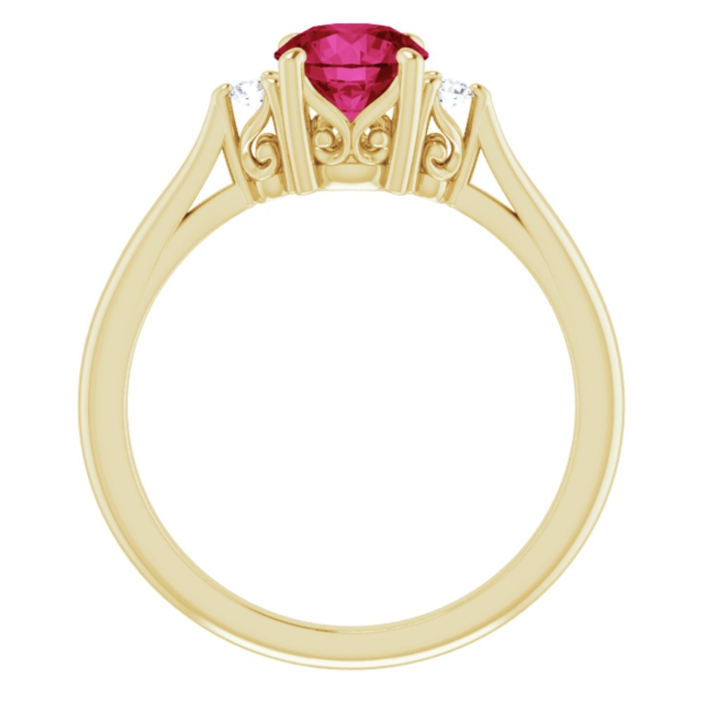 14K Yellow Lab-Grown Ruby & .06 CTW Natural Diamond Ring